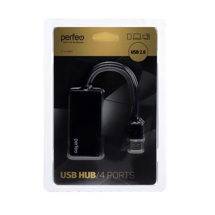 Разветвитель USB (Hub) Perfeo PF-VI-H023 Black, 4 порта, USB 2.0, черный