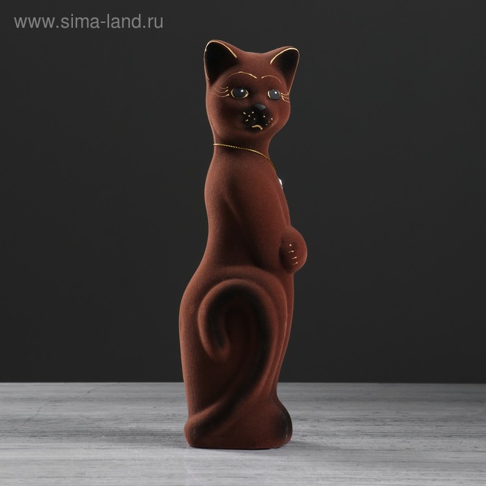 фото Копилка "кот лапа", покрытие флок, коричневая, 27 см керамика ручной работы
