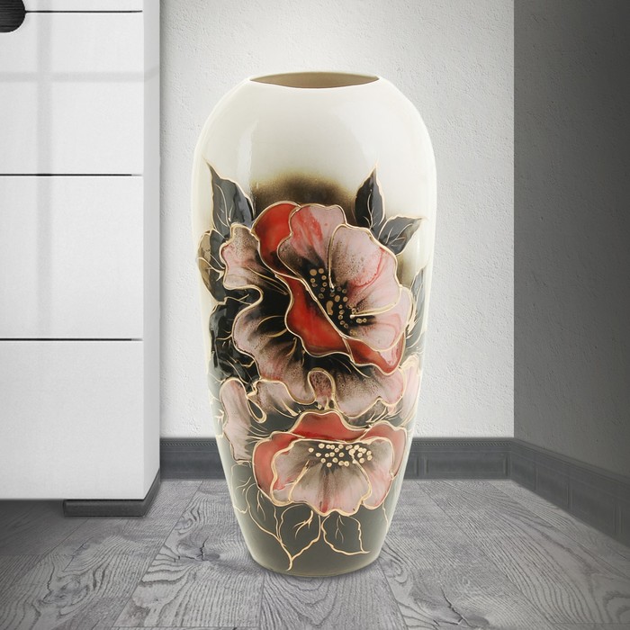 Ваза напольная "Аурика" маки, золото