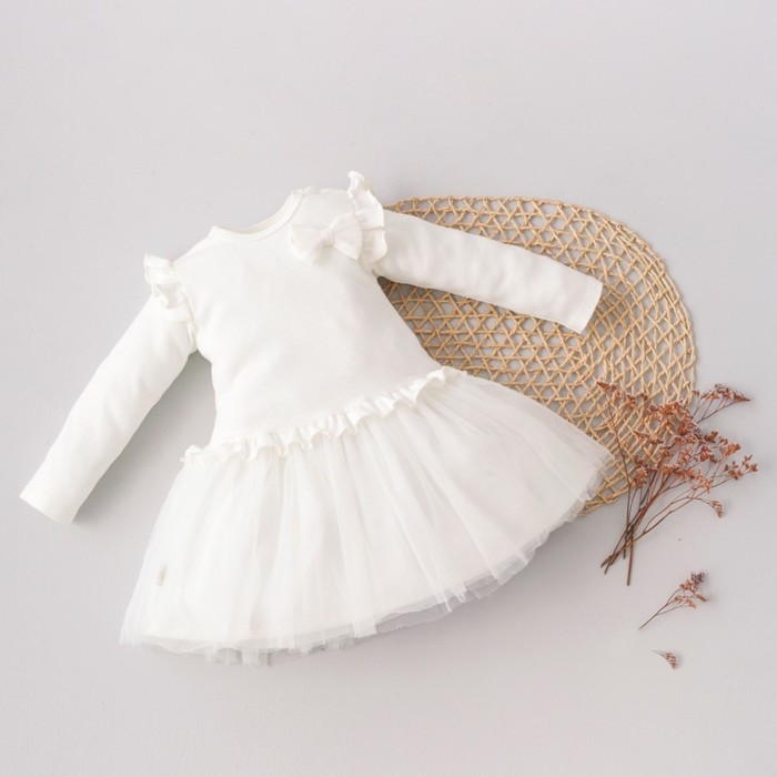 Платье для девочки KinDerLitto «Новая нежность», с длинным рукавом, рост 56-62 см, цвет молочный