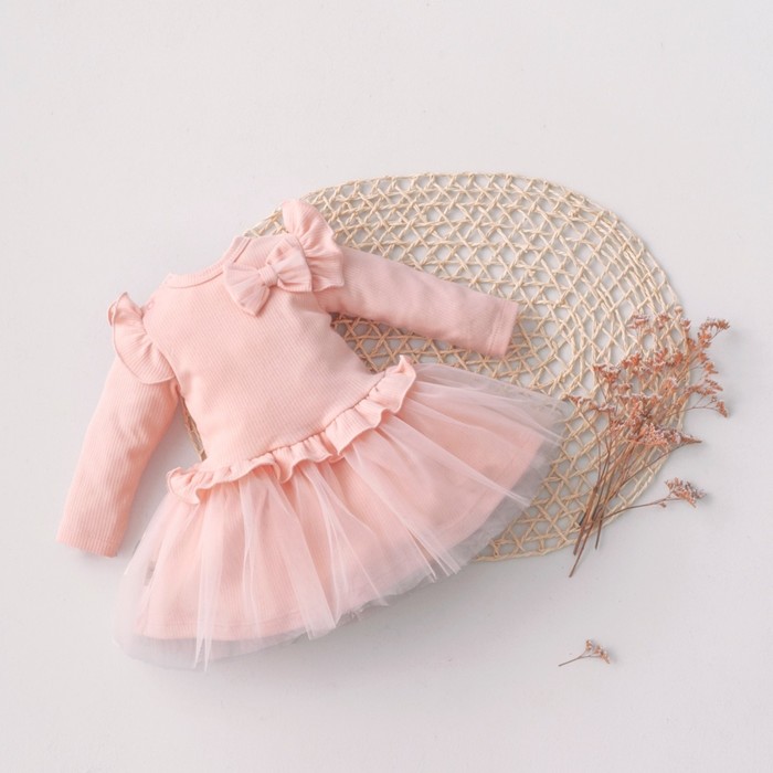 Платье для девочки KinDerLitto «Новая нежность», с длинным рукавом, рост 68-74 см, цвет светло-розовый