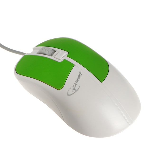 Мышь Gembird MOP-410-GRN, проводная, оптическая, 1600 dpi, USB, зелёная