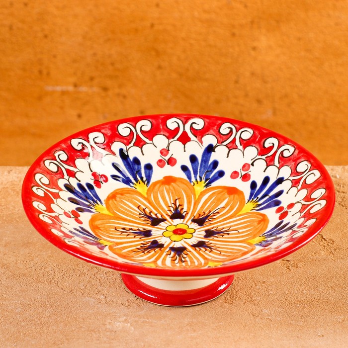 Конфетница Риштанская керамика 15см красная конфетница риштанская керамика цветы 16 см