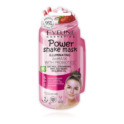 Bioмаска для лица Eveline Power Shake Mask, для сияния кожи с пробиотиками, 10 мл