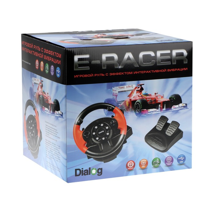 Руль Dialog GW-125VR E-Racer, проводной, вибрация, для PC, 2 педали, пычаг ПП, USB