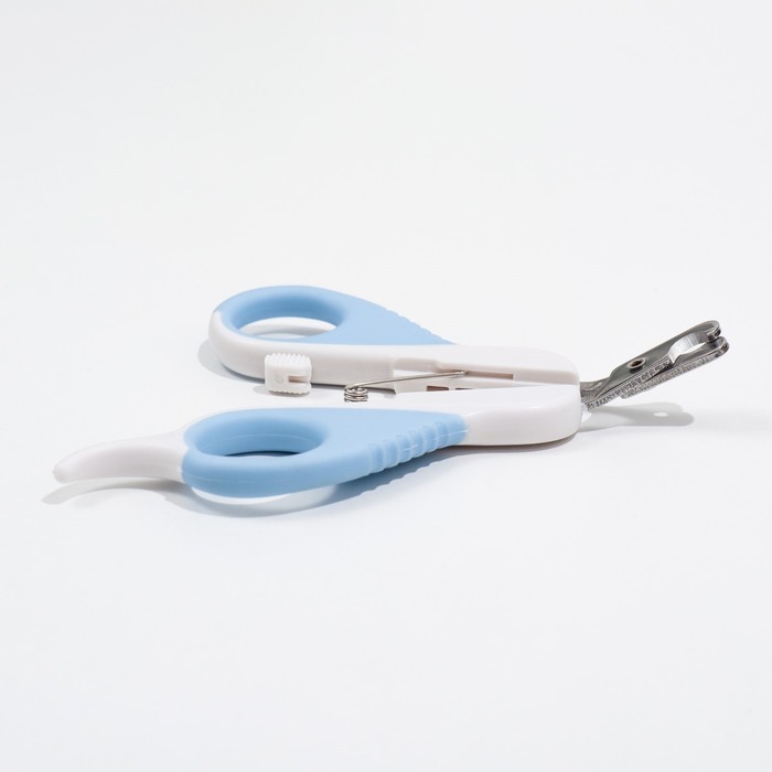 Ножницы-когтерезы "Пижон" Premium изогнутые, с упором для пальца, бело-голубые