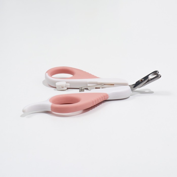 Ножницы-когтерезы "Пижон" Premium изогнутые, с упором для пальца, бело-розовые
