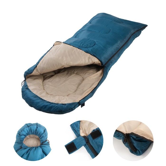 фото Спальный мешок туристический, 220 х 75 см, до -20 градусов, 700 г/м2, голубой