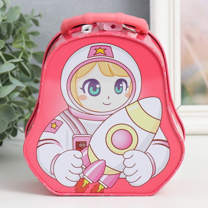 Копилка металл с замочком "Космонавт мальчик/девочка" МИКС 6,5х15,5х16,6 см 7983178