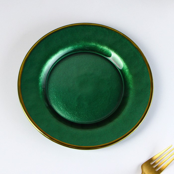 Тарелка стеклянная десертная «Эмеральд», d=21,5 см, цвет зелёный с золотой отводкой тарелка бомонд d 17 5 см цвет белый с золотой отводкой