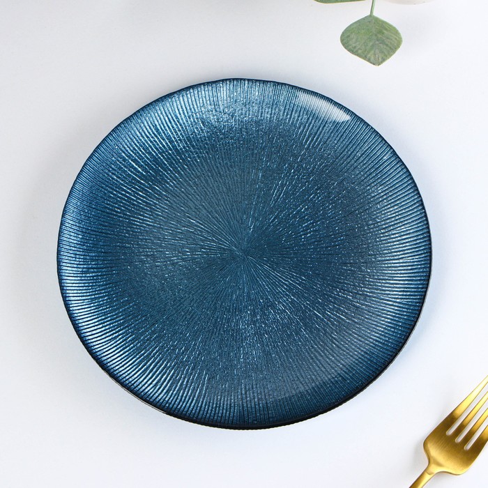 Тарелка стеклянная десертная «Римини», d=21 см, цвет синий тарелка стеклянная морион d 21 см цвет зелёный с золотом