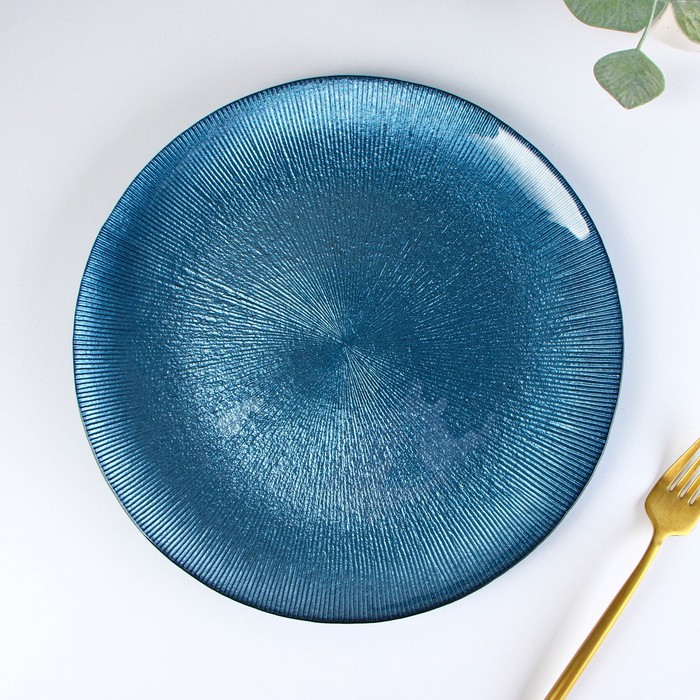 Тарелка стеклянная обеденная «Римини», d=27 см, цвет синий тарелка стеклянная латифа d 27 5 см цвет фиолетовый