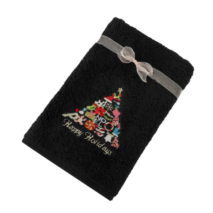

Полотенце с Вышивкой Рождество 50х90 Happy Holidays Черный