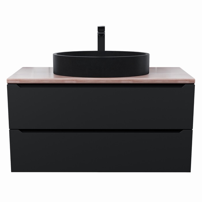 

Тумба подвесная черная со столешницей Uperwood Tanos бук светлый, 100 см, с раковиной Rome