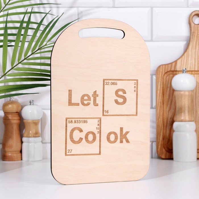 фото Доска разделочная и сервировочная с гравировкой "lets cook" 29,25х18,75х0,55 см, фанера