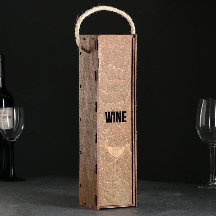 

Короб подарочный деревянный "Вино", 33х9,4х8,5 см, с выдвижной крышкой и льняной ручкой