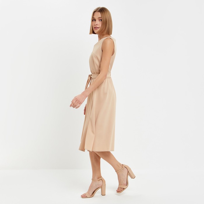 фото Платье женское с поясом minaku: casual collection цвет бежевый, р-р 46