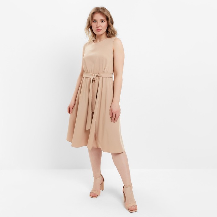 

Платье женское с поясом MINAKU: Casual collection цвет бежевый, р-р 50