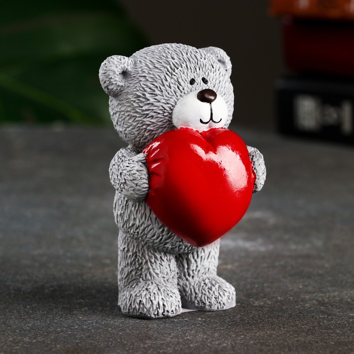 Фигура "Влюбленный медвежонок" серый, 7x7x11см