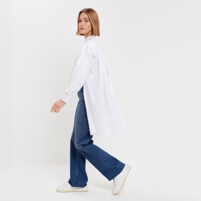 фото Блузка женская с воротником стойка minaku: casual collection цвет белый, р-р 46