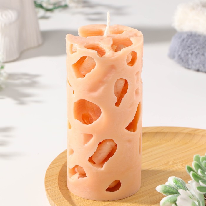 Свеча ароматическая декоративная Ажурная, бежевый, 6х12 см, корица свеча призма 6х12 см лососевый