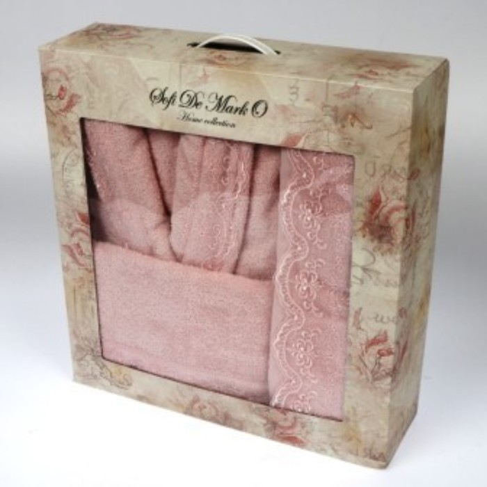 Комплект из халата и полотенец LINDA, размер S-M, 70х140 см, 50х90 см, цвет розовый