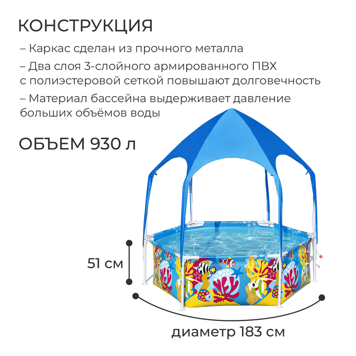 фото Бассейн каркасный, с навесом, 183 х 51 см, 5618t bestway