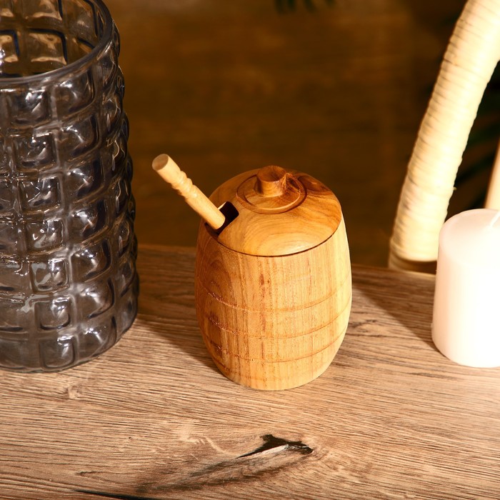 Баночка и ложка для мёда, тиковое дерево цена и фото