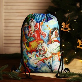 Мешок-рюкзак новогодний на шнурке, цвет голубой/разноцветный Ош