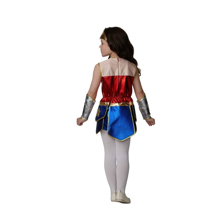 Карнавальный костюм "Чудо-женщина"блуза, юбка, нарукавники, головной убор, 122-64