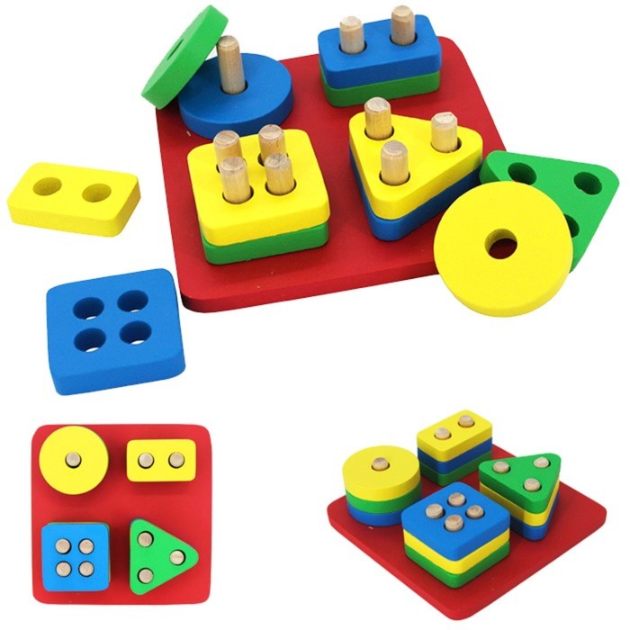 Деревянный сортер, квадрат, 4 детали, 12 элементов