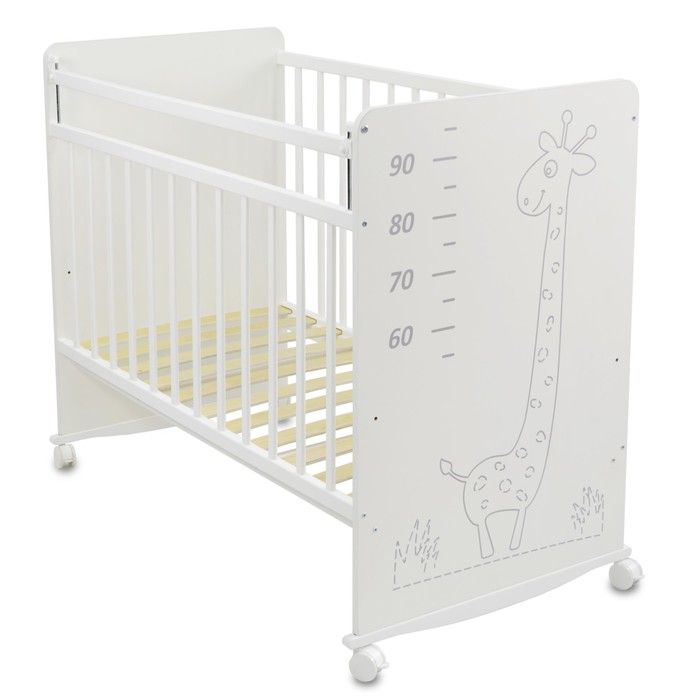Кровать детская СКВ-4 «Жираф» с ростомером, цвет белый (опуск. планка, колесо-качалка)