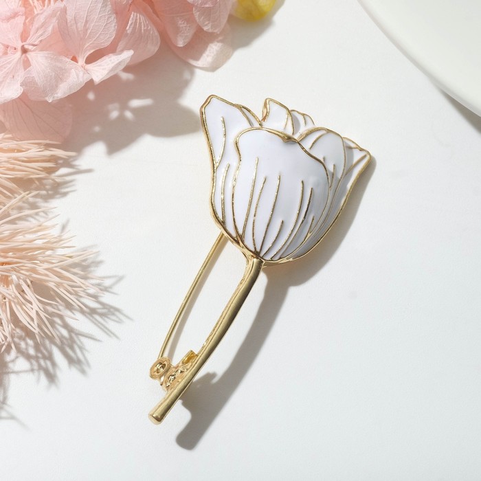 

Брошь "Цветок" тюльпан, цвет белый в золоте