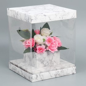 Коробка для цветов с вазой и PVC окнами складная «Мрамор», 23 х 30 х 23 см Ош