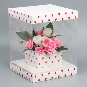 Коробка для цветов с вазой и PVC окнами складная «Сердца», 23 х 30 х 23 см Ош