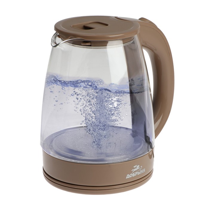 Чайник электрический Добрыня DO-1254B, стекло, 1.8 л, 1800 Вт, бежевый