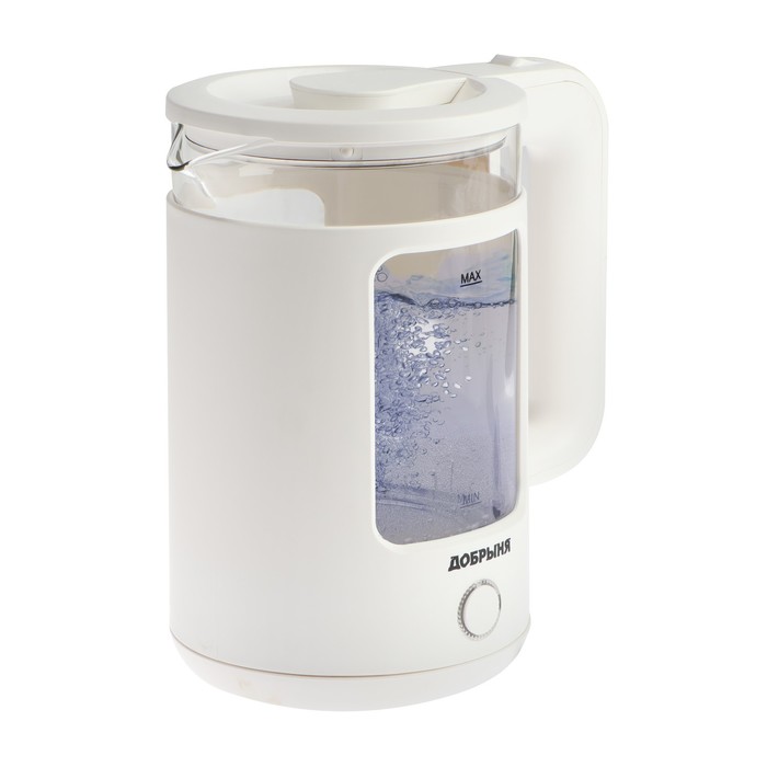 Чайник электрический Добрыня DO-1259W, стекло, 1.5 л, 1800 Вт, белый чайник добрыня do 1259w