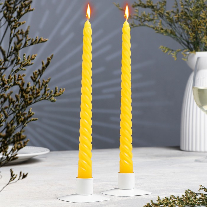 Набор свечей витых, 2,2х 25 см, 2 штуки, жёлтый, подвес набор свечей витых 2 2х 25 см 2 штуки чёрный