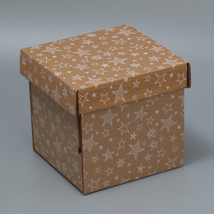 Складная коробка бурая «Звезды», 15х15х15 см