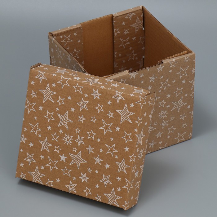 Складная коробка бурая «Звезды», 15х15х15 см 9285434