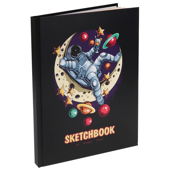 Скетчбук А5, 40 листов "Космонавт на луне", твёрдая обложка, матовая ламинация, на резинке, блок крафт-бумага 100 г/м2 9418149