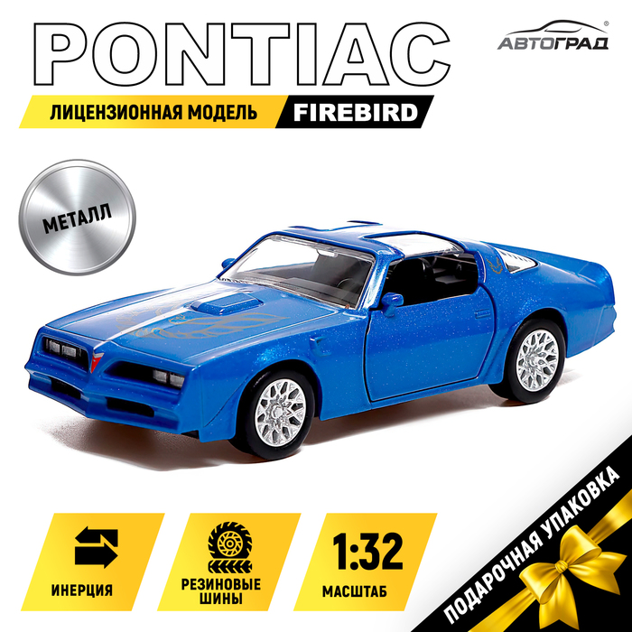 

Машина металлическая PONTIAC FIREBIRD, 1:32, открываются двери, инерция, цвет синий