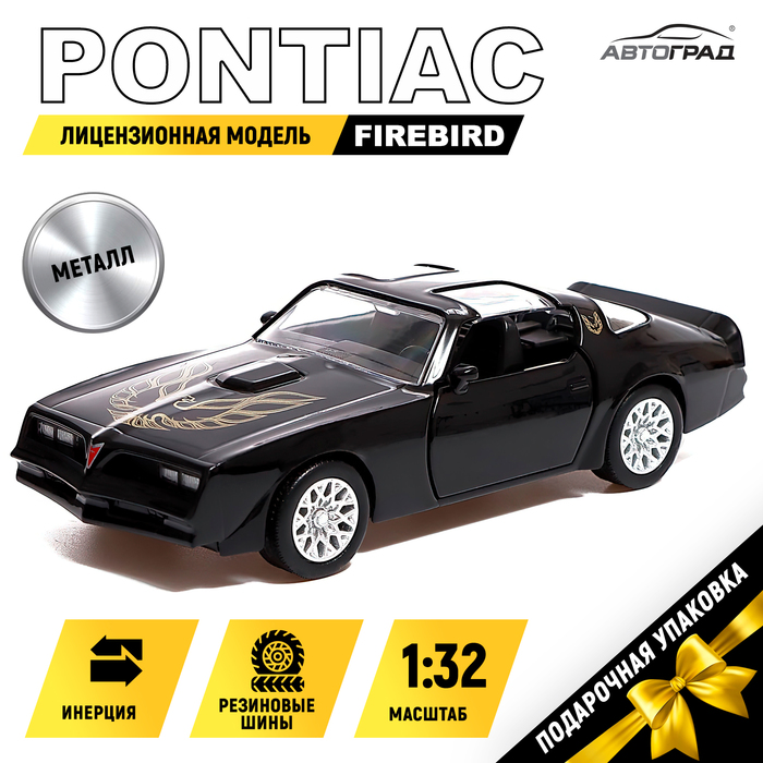 Машина металлическая PONTIAC FIREBIRD, 1:32, открываются двери, инерция, цвет чёрный машина металлическая теропром 9170912 pontiac firebird 1 32 открываются двери инерция цвет чёрный