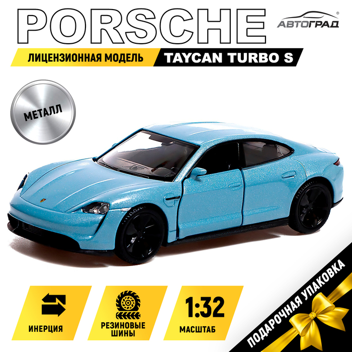 Машина металлическая PORSCHE TAYCAN TURBO S, 1:32, открываются двери, инерция, цвет голубой porsche taycan turbo s 2020 white