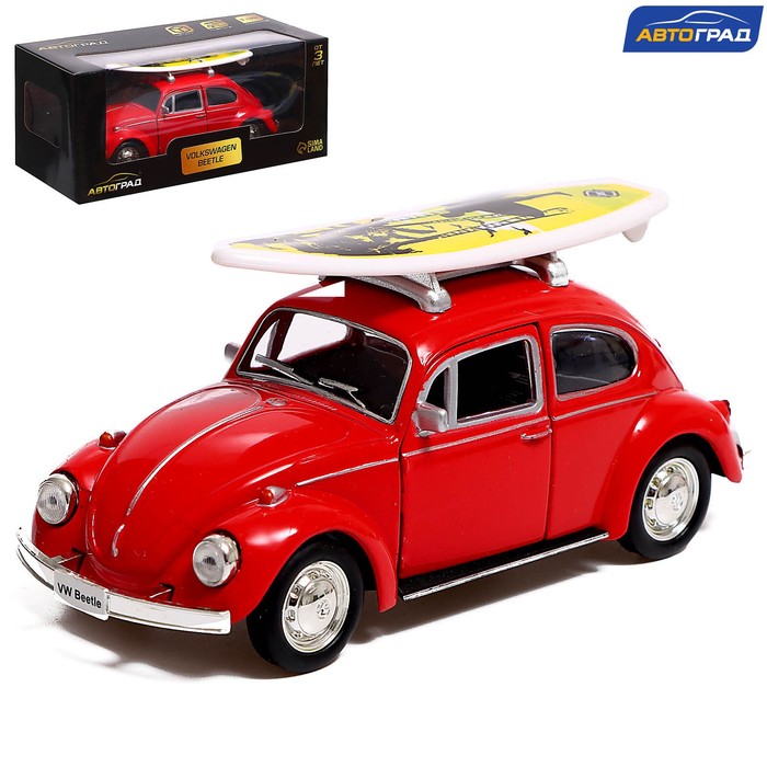 Машина металлическая VOLKSWAGEN BEETLE 1967, 1:32, открываются двери, инерция, цвет красный