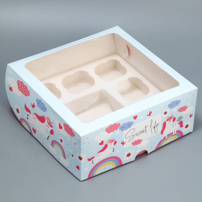 Коробка для капкейков кондитерская «Ванильные единороги», 25 х 25 х 10 см
