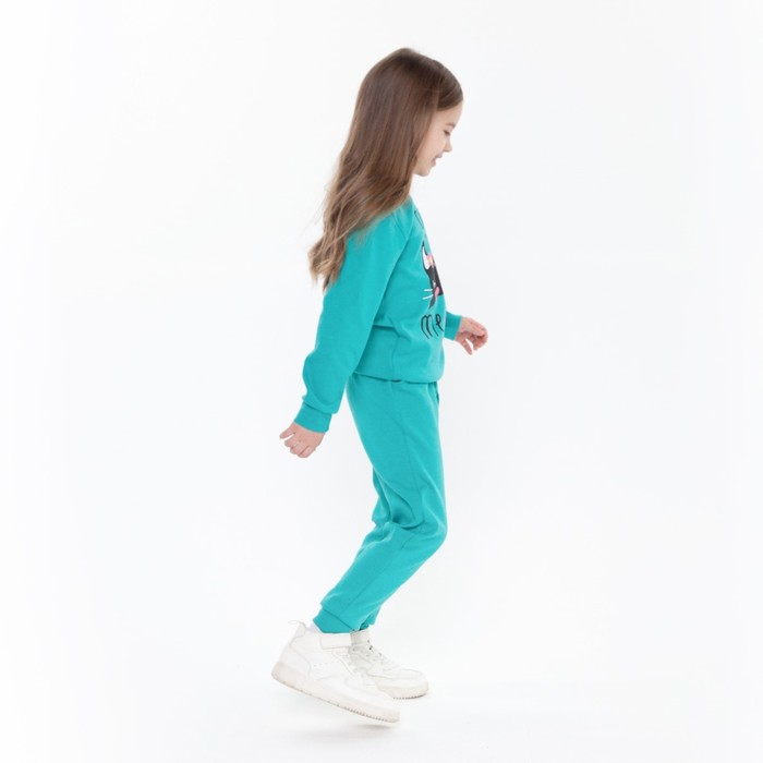 фото Комплект (джемпер/брюки) для девочки, цвет бирюзовый, рост 98 см baby style