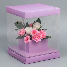 Коробка для цветов с вазой и PVC окнами складная «Лаванда», 23 х 30 х 23 см Ош