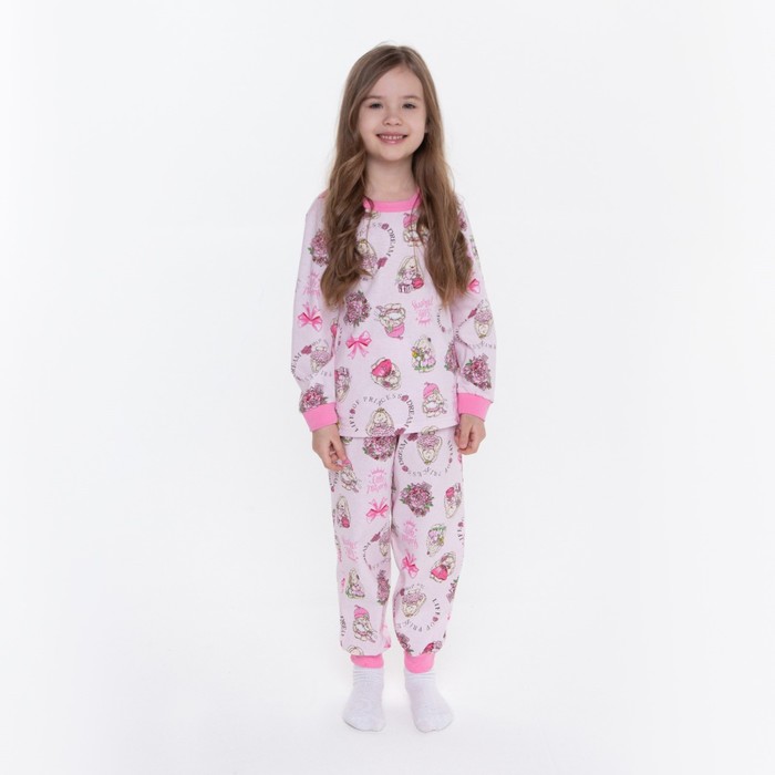 Пижама для девочки, цвет розовый/зайки, рост 98 см