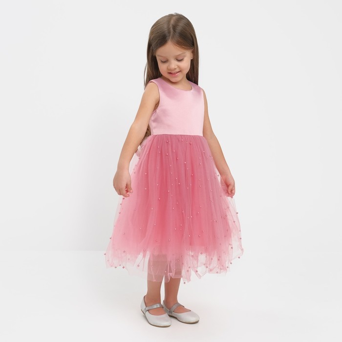 Платье детское с бусинками KAFTAN р. 32 (110-116 см), розовый